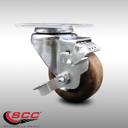 Service Caster 3 Inch SS High Temp Glass Filled Nylon Swivel Top Plate Caster with Brake SCC SCC-SS20S314-GFNSHT-TLB